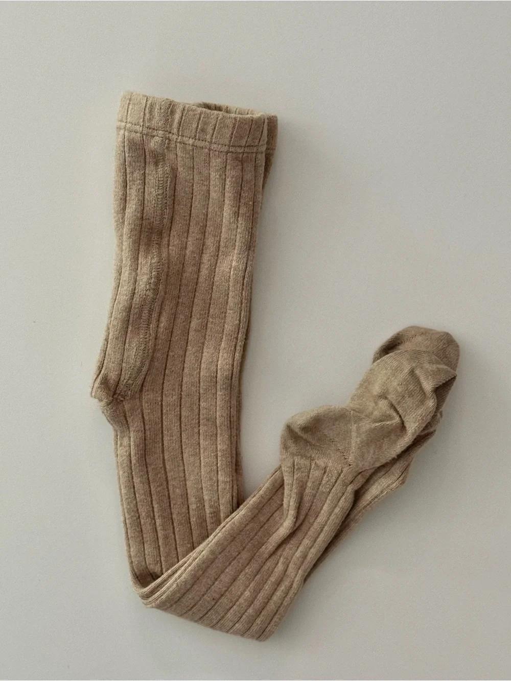 Cozy Ribbed Kids Tights in Tan